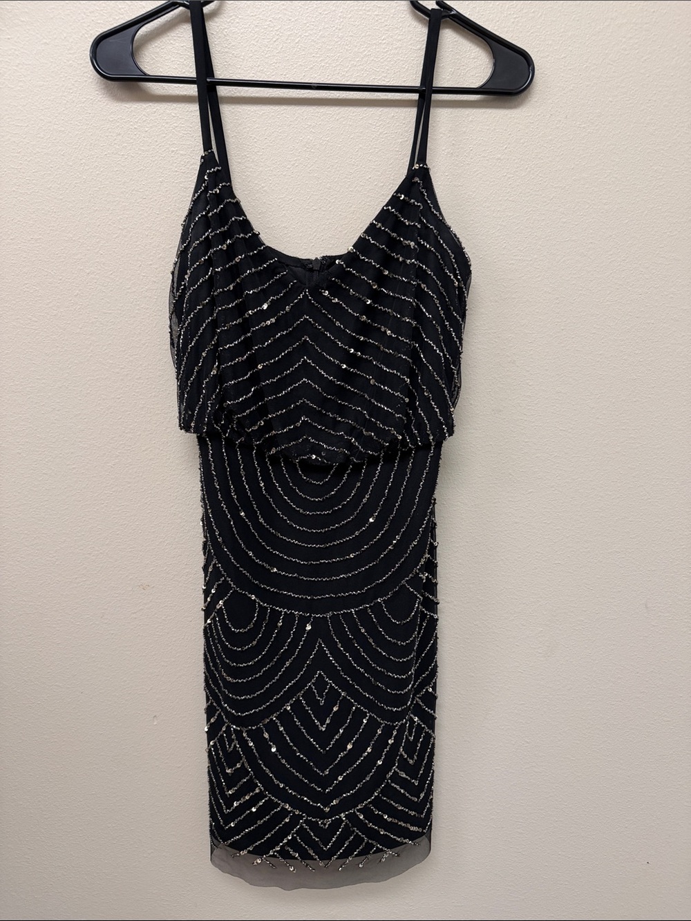 Adrianna Papell Black Beaded Mini Dress